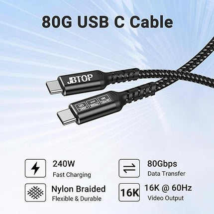 80Gbps USB c to c Cable 6.6ft(2packs) Data Transfer, Bandwidth for 16K/Dual 8K, 240W Fast Charging, Braided USB C Video Cable Compatible Thunderbolt 4/5 Devices