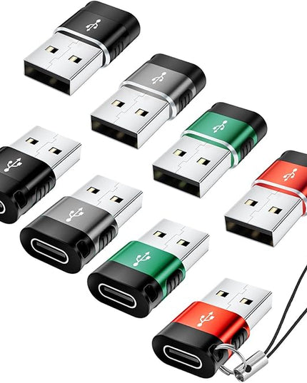 USB to USB C Adapte Multi Color 8-Pack,USBC Female USBA Male Adapter,USB-A Charger Type-C Cable Converter for iPhone 17 16 15 14 Plus Pro Max,iPad Pro Air 4 Mini 6,Samsung S25 S24 S23