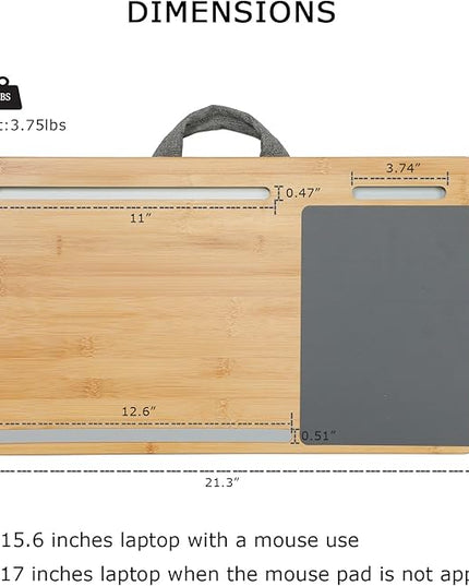 SUMISKY Laptop Lap Desk with Cushion Protable LapDesk with Handle Tablet Support Phone Holder and Mouse Pad Oversized Bamboo Laptop Stand for Sofa Fits Up to 17 Inches