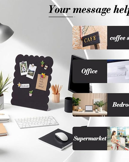 LEIFIDE 2 Pcs Black Magnetic Bulletin Board Announcement Wave-Shaped, 12.6 * 11 Magnetic Display Board Stand Metal Desktop Memo, Suitable for Menus, Dining Tables, Homes, Schools, Kitchens, Offices