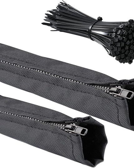 HSOKEW 2Pc Outboard Motor Cable Sleeve with 100pcs Nylon Cable Tie, 47 Inch Long Zippered Rigging Sleeve Trolling Motor Sleeve Trolling Motor Cable Organizer Sleeve for Cover Wire Extension Cord