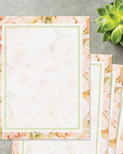 Current Pale Pink Rose Floral Letter Paper - Spring Stationery Papers With Decorative Rose Border, Printable Holiday, Wedding & Bridal Shower, & Invitation Sheets, Set of 25, 8 1/2" x 11"