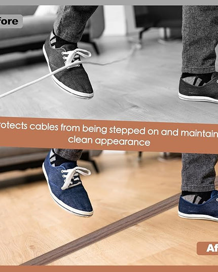 Floor Cord Cover for Wires on Floor Self Adhesive Cord Hider Floor Cable Management Wire Covers for Cords Protector Prevent Cable Trips Cord Cavity W 0.32" x H 0.32", Misty Brown Wood, 10Ft