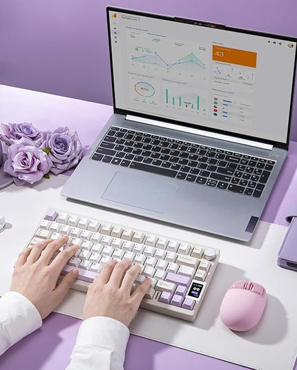 YUNZII AL80 Wireless Mechanical Keyboard,Full Aluminum CNC, Smart LCD Display,Hot Swappable Gasket Mount 75% Layout with Knob,BT/2.4G/USB-C,QMK/VIA Support for Win/Mac (Beige, Gateron Zero Switch)