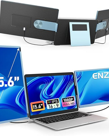 Enzion Laptop Screen Monitor Extender, Wider 1080P FHD Portable Monitor for Laptop, Built-in Speaker and Adjustable Backstand, Triple Screen Extender Compatible with Wins/MacOS/Chrome