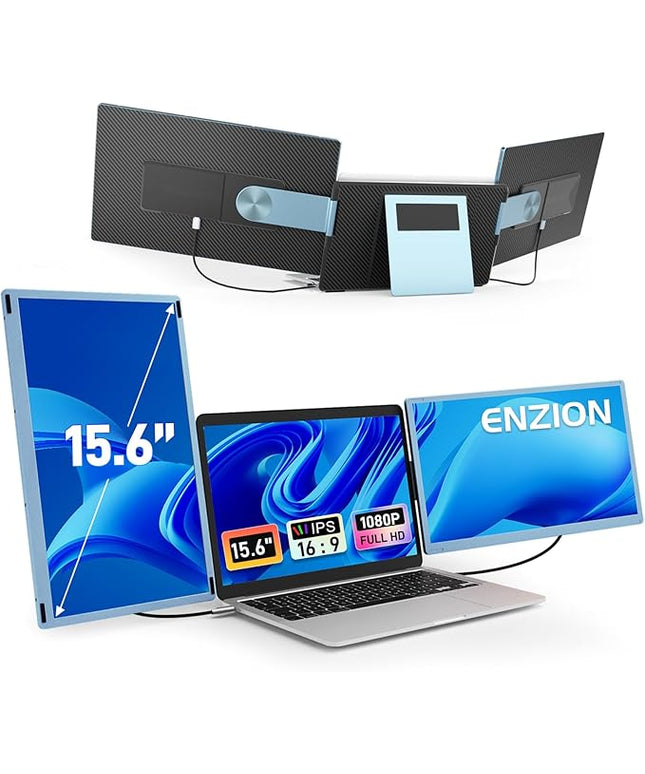 Enzion Laptop Screen Monitor Extender, Wider 1080P FHD Portable Monitor for Laptop, Built-in Speaker and Adjustable Backstand, Triple Screen Extender Compatible with Wins/MacOS/Chrome