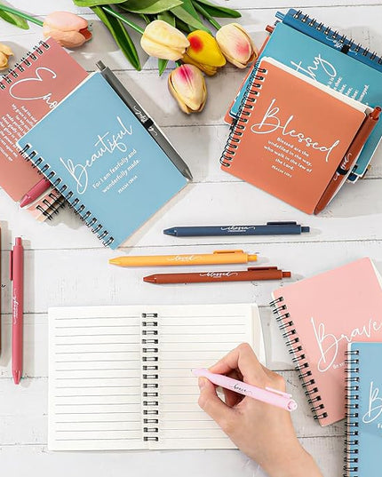 Kosiz Inspirational Valentines Christian Gifts Bulk A6 Notebook Prayer Journal with Pens Spiral Journal Religious Gift for Women Men Church Bible Study Group Teacher Coworker(48 Sets,Bright Color)