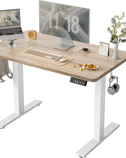 TIQLAB Height Adjustable Electric Standing Desk, 40 x 24 inch, Sit Stand Up Desk, Splice Board, Computer Home Office Desk, Maple Top