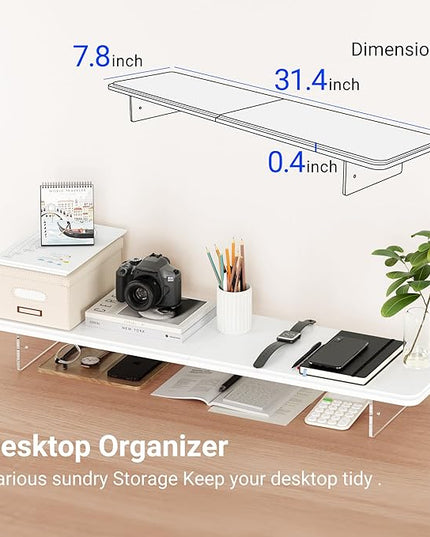 Monitor Stand Riser,31.5-Inch LED Light Wood Computer Monitor Stand with Adjustable Acrylic Legs,Desk Accessories Desktop Organizer Stand for, Computer,Laptop,Printer,PC TV Screen Riser,White