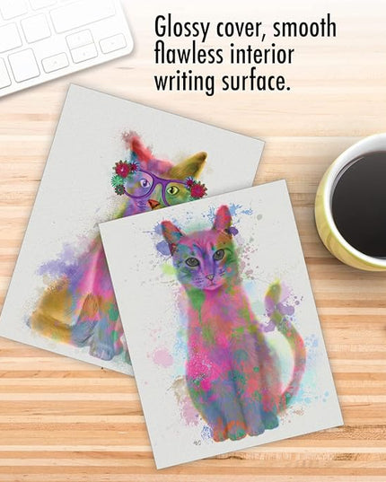 The Best Card Company - Assorted Kittens Watercolor Blank Greeting Box Set - Incl. 10 Unique Design Notecards + Envelopes for Thank You, Invitation - Funky Rainbow Cats AM6199OCB-B1x10