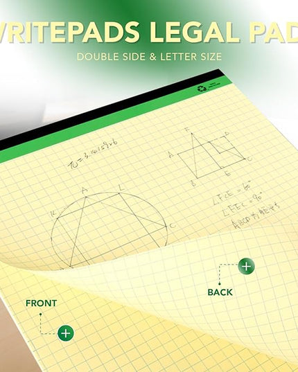 KAISA Graph Paper Legal Pads Writing Pads Recycled Paper 8.5"x11.75" Quad Ruled 4x4 Perforated 50 sheets/pad Grid Paper Yellow Notepads Writing Tablet For Office Supplies (Canary 6pad, 8.5x11.75'')
