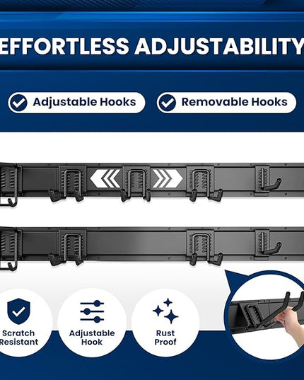 96'' All-Metal Garage Tool Organizer Wall Mount – Heavy-Duty Tool Rack Holds 960 lbs, Adjustable Hooks for Garage, Yard, and Garden Equipment