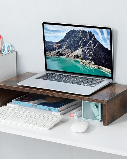 TEAMIX 20 Inch Monitor Stand Riser, Wooden Desktop Riser for TV/PC/Laptop/Printer, Rustic Brown Monitor Riser with Storage, Computer Stand Keyboard Organizer