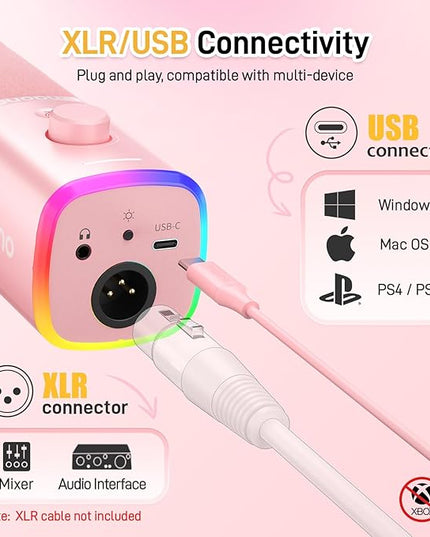 MAONO Dynamic Gaming Microphone: USB XLR Dynamic Computer Microphone with Software-RGB PC Mic for Gamer-Podcast Mic for Streaming Recording Studio YouTube Content Creation Online Chat PD100X (Pink)