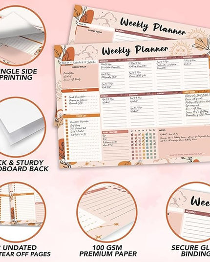 Weekly Planner, 52 Pages Undated Daily List Schedule Notebook Time Management Memo Pad for Office, Home Planning & School Scheduling (Pattern-B)