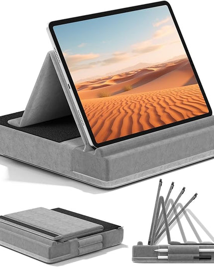 KDD Tablet Pillow Stand, Multi-Angle Viewing Ipad Holder for Lap, Bed and Desk, Foldable Soft Pad Dock with Stylus Mount Compatible with Ipad Pro 12.9, 10.5, 11, Air, Mini, Phones, Books, E-Reader
