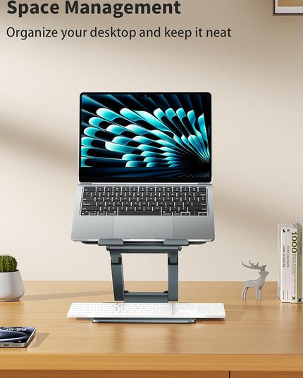tounee Laptop Stand for Desk Adjustable Height, Telescopic Computer Stand with Pull Out Design Ergonomic Laptop Riser Fits All Laptops 10-17"-Gray