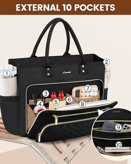 LOVEVOOK Teacher Tote Bag for Women Work, Laptop Bag Work Tote Bag Nurse Bags With Large Cup Holder, Professional Computer Briefcase Business Large Purses Handbag, Diaper Bag Mother Gift, Black