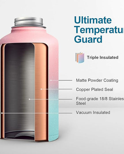 64 oz Water Bottle Insulated with Straw&3 Lids, Coolflask Half Gallon Water Jug Galaxy Large Metal Stainless Steel Vacuum flask for Gym, Sports and Travel, Keep Cold 48H Hot 24H, Blooming Cherry