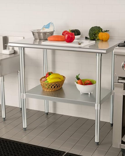 HARDURA Stainless Steel Table 24X36 Inches with Undershelf and Galvanized Legs NSF Heavy Duty Commercial Prep Work Table for Restaurant Kitchen Home and Hotel