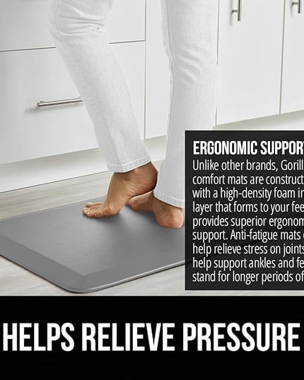 GORILLA GRIP Comfortable Cushioned Kitchen Mats for Floor, 48x20, Waterproof and Stain Resistant Soft Top, 3/4 Inch Thick Ergonomic Standing Desk Anti Fatigue Mat, Foam Supports Ankles and Feet, Grey