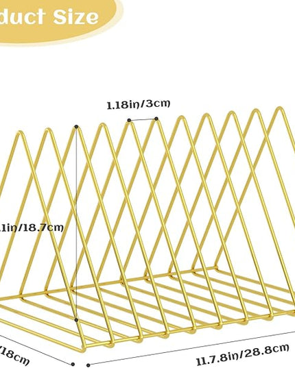 Urban Deco Triangle Desk Organizers Metal Wire Magazine Holder 10 Sections Decorative File Folder Organizer Vinyl Record Storage Office File Organizer For Desk - Gold Magazine File Holder