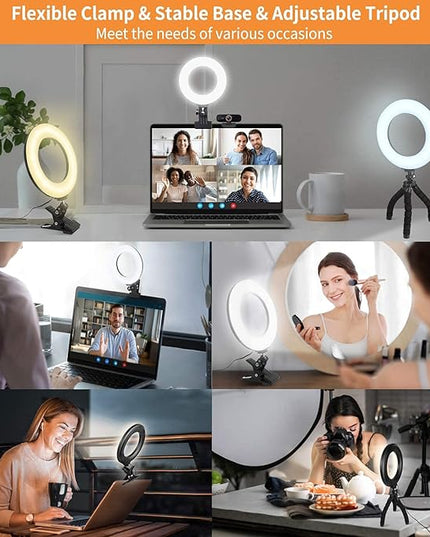 Video Conference Lighting Kit, Ring Light Clip on Laptop Monitor with 5 Dimmable Color & 5 Brightness Level for Webcam Lighting/Zoom Lighting/Remote Working/Self Broadcasting and Live Streaming, etc.