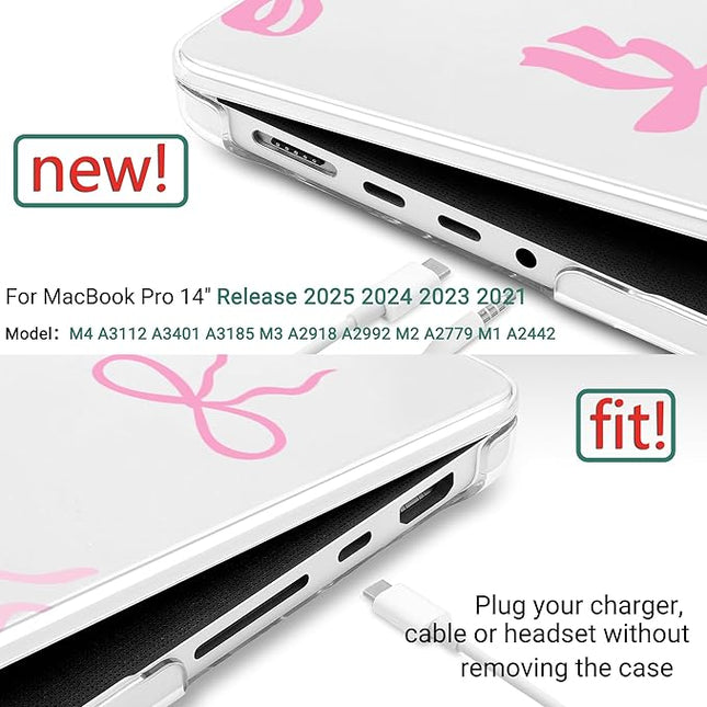 DONGKE Case for M5 MacBook Pro 14 inch 2025 2024-2021 M4 M3 M2 M1, Plastic Hard Shell Cover Compatible with A3434 A3112 A3401 A3185 A2992 A2779 A2442, Retina XDR Display & Touch ID, Pink Bows
