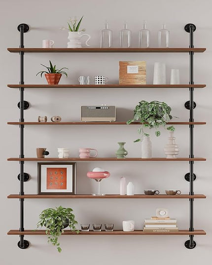 48 InchPipe Bookshelf Floating Shelves for Wall Shelves Bookshelf Industrial Pipe Shelving Shelves Real Wood Planks Rustic Hanging Shelves Farmhouse Kitchen Bar Shelving
