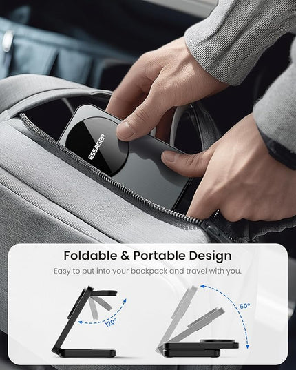 ESSAGER 3 in 1 Foldable Travel Wireless Charger Compatible with iPhone 16/15/14/13/12 Series, 15W Magnetic Wireless Charging Station for Desk for Airpods 4/3/2/Pro, iWatch with 20W Adapter
