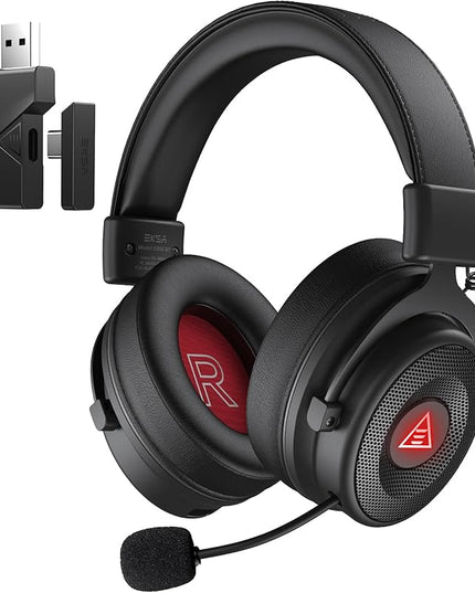 EKSA Wireless Gaming Headset for PC, USB Headphones with Retractable Microhpone, Surround‑Tuned, 20ms Ultra-Low Latency, 50Hr Battery, 2.4G Bluetooth Wired Computer Headset for PS4 PS5 Laptop