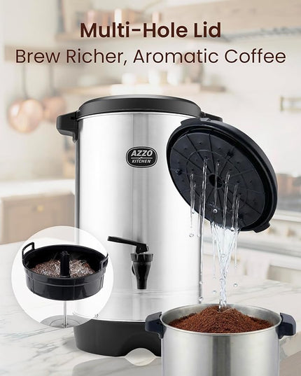 Commercial Coffee Maker 45-Cup Large Coffee Urn with Percolator Coffee Pot Electric 6.9L Stainless Steel Fast Brew Hot Water Dispenser for Tea Catering Events Home Office Easy Cleaning