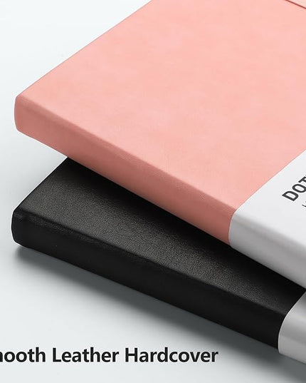 RETTACY Bullet Dotted Journal Notebook, 192 Pages, A5 Medium Size (5.7'' x 8.3''), Leather Hardcover, 100 GSM Thick Paper, for Bullet Journaling, Planning, Tracking (Pink)