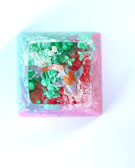 Kohaku Koi Artisan Keycap Turquoise and Purple Coral R1 SA Profile Custom Keycaps 1U ESC Handmade Gaming Resin Key Cap Cherry MX Switch Compatible Mechanical Keyboard Koi Lover Gift