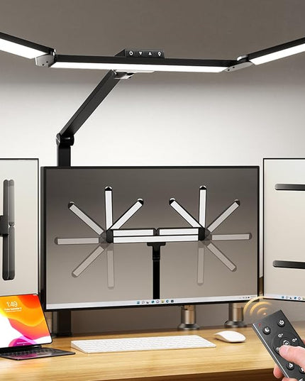 LED Desk Lamp with Clamp, Architect Desk Lamp for Home Office with Remote, 24W Ultra-Bright Desk Light with Stepless Dimming and Stepless Color Temp, Memory Function for Study and Workbench