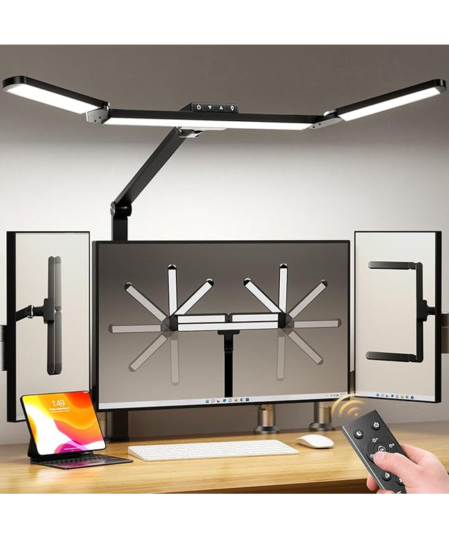 LED Desk Lamp with Clamp, Architect Desk Lamp for Home Office with Remote, 24W Ultra-Bright Desk Light with Stepless Dimming and Stepless Color Temp, Memory Function for Study and Workbench