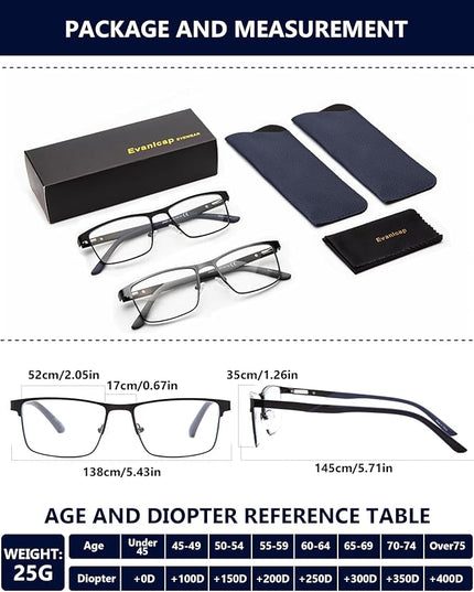 EVANLCAP 2 Pack Progressive Multifocus Reading Glasse for Men,Blue Light Blocking Computer Readers Multifocal Eyeglasses