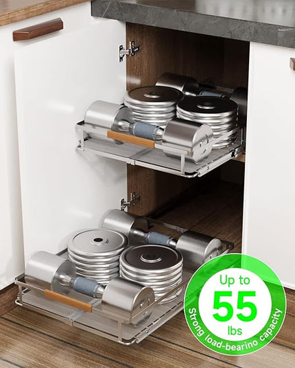SOFRON Expandable Pull Out Drawers for Cabinets, Kitchen Cabinet Slide Out Shelves, Adjustable Roll Out Drawers, Stainless Steel, Large 1 Pack, (14.5"-25.5") Cabinet Width x 22.7" Depth