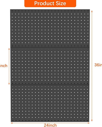 WALMANN Metal Pegboard Panels for Wall Garage Tools Storage Pegboard for Garage, Workbench, Modular Peg Board Tool Organizer Board (Black 12"*24", Pack of 3)