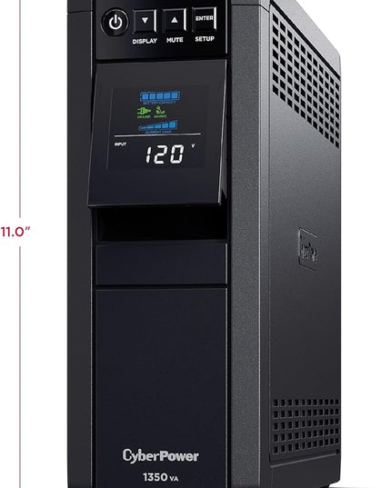 CyberPower CP1350PFCLCD PFC Sinewave UPS Battery Backup and Surge Protector, 1350VA/880W, 12 Outlets, AVR, Mini-Tower; UL Certified