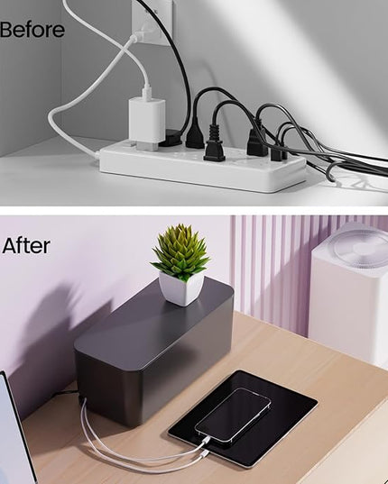 Delamu 2 Pack Cable Management Box, Stylish Black Cable Management, Pet & Child-Proof ABS Cord Box Hider, Medium and Small Cable Box for Computer WiFi Router Box Hider USB Hub, Floor Cord Covers