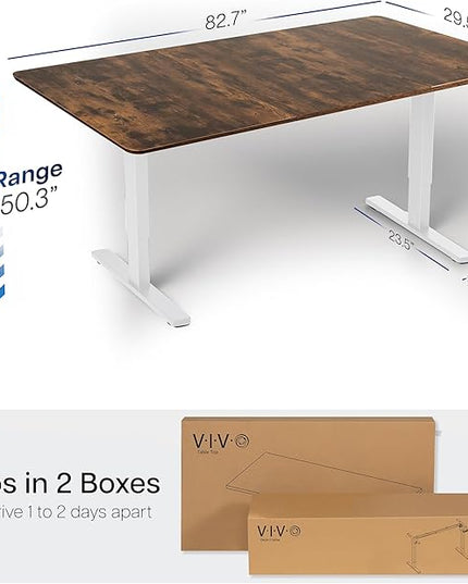 VIVO Electric 83 x 30 in Dual Motor Sit Stand Desk, Memory Height Adjustment, 2B Series, Rustic Vintage Brown Top White Frame, DESK-KIT-2W8N