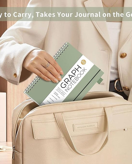 AHGXG Graph Paper Notebook - Spiral Notebook Journal 160 Pages, A5 Graph Notebook 5.7" x 8.3", 100 gsm Thick Grid Paper, Waterproof Plastic Cover, for School Writing Engineering Math, Sage Green