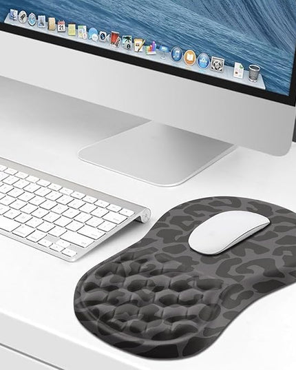 Hokafenle Ergonomic Mouse Pad Wrist Support, Wrist Rest Mousepad for Carpal Tunnel Pain Relief with Integrated Memory Foam Slope Massage Bulge (11.8x7.9 inch,Black Leopard