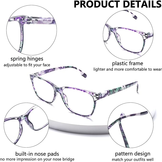 CLASAGA Progressive Multifocus Reading Glasses for Women, Pattern Print Blue Light Block Stylish Ladies Computer Readers