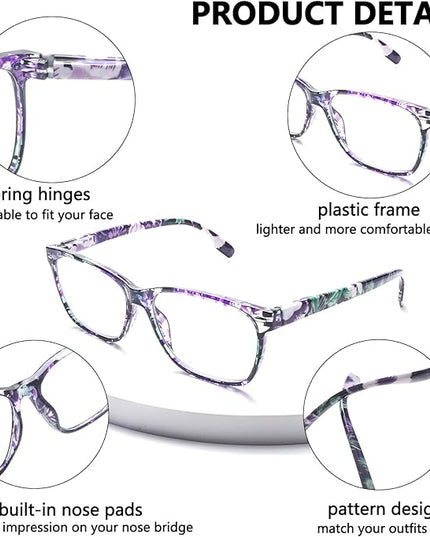 CLASAGA Progressive Multifocus Reading Glasses for Women, Pattern Print Blue Light Block Stylish Ladies Computer Readers