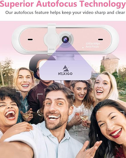 NexiGo N660P 1080P 60FPS Webcam with Software Control, Dual Microphone & Cover, Autofocus, HD USB Computer Web Camera, for OBS/Zoom/Skype/FaceTime/Teams/Twitch, Pink