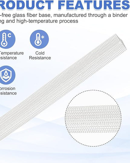 uxcell Insulation Cable Protector,10mm/0.39 Inch-15m/49 Feet High Temp Fiberglass Sleeve White