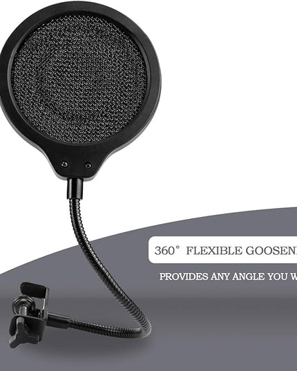 YOUSHARES Pop Filter - 4 Inch 3 Layers Metal Windscreen with Flexible 360° Gooseneck Clip Mic Mask Shield Compatible with Shure MV7 Mic