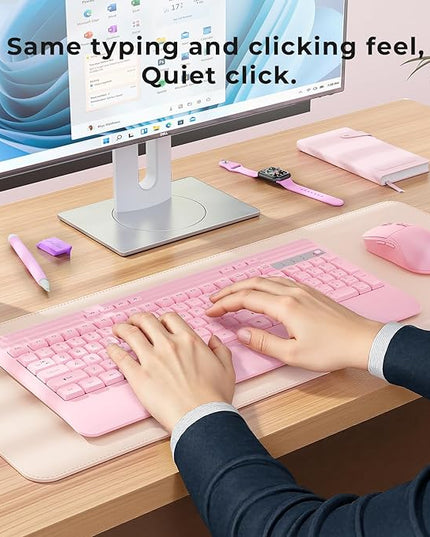 Wireless Keyboard and Mouse Set with Quiet Keys, 2.4G Full Size Ergonomic Keyboard with Wrist Rest, Protective Covers, Soft Touch Silent Design for Windows, Computer, PC and Laptop